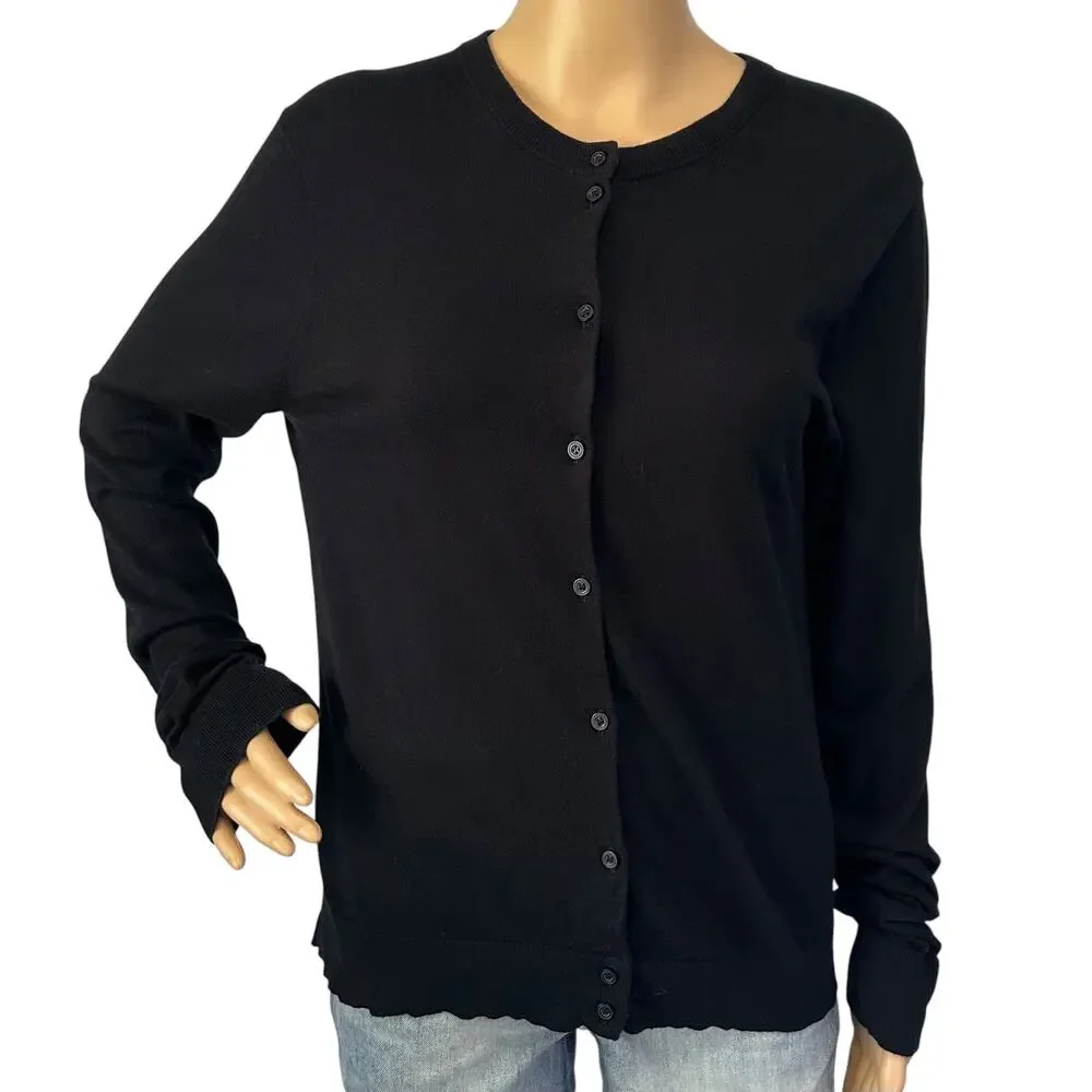 J. Crew Classic Cotton Cardigan Sweater Black E5957 Size L